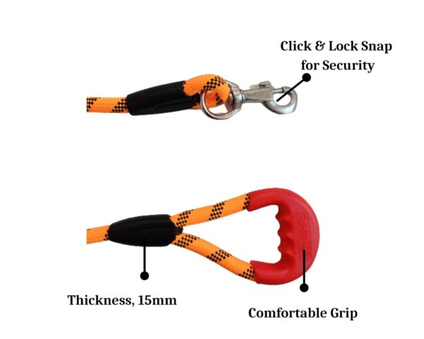 61xi5W1LaxL._SL1500_.jpg Short Rope Dog Leash, with Rubber Hand Grip, Orange - 24 Inch, 15mm