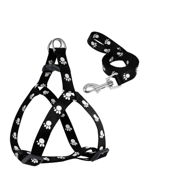 PSK PET MART Adjustable Nylon Leash with Harness Set Printed Nylon Puppy Harness for Small & Medium Dogs Color May Vary (0.75-inch)