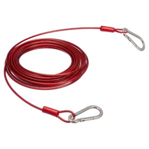 15-Feet (5mm) Heavy-Duty Tie-Out Cable/Leash for Dogs, Long Leash with snap Hooks 7mm for Outside, Yard Medium to Large Dogs Up to 40 KG, Chew Proof, Anti-Rust Durable Leads for Camping (Red)
