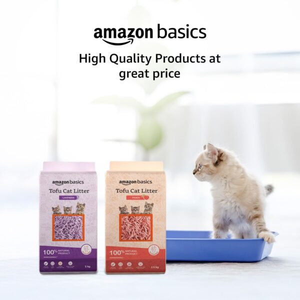 Amazon Basics Premium Tofu Cat Litter | 2.5 Kg |Organic | Biodegradable | Flushable | Dust-Free | Instant Clumping | Mild Peach Fragrance