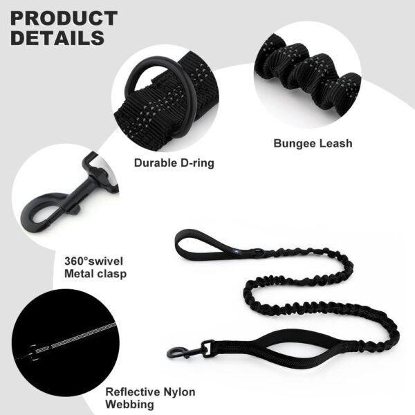 61yenPdR9VL._SL1000_.jpg Hank Army Tactical Dog Leash | 3M Reflective | Heavy Duty Rope | Military Grade Metal Hook | Stretchable | Soft Double Handle | Suitable for Training, Walking, Adventure (Black 6 Feet)