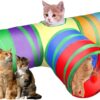 Foodie Puppies 3 Way Rainbow Cat Tunnel Toy - Foldable Interactive Pet Play Tunnel with Hanging Ball for Cats, Kittens, Rabbits, and Guinea Pigs | Indoor/Outdoor Puzzle Exercising Hiding Training Toy