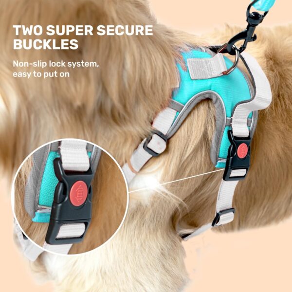 61z6gBVZ5fL._SL1080_.jpg Premium Reflective Vest Dog Harness | Soft Breathable Mesh and Oxford Nylon Fabric | Padded Control Handle with No Pull Front & Back Clip | Adjustable Strap & Dual Lock Buckle (Small, Sea Green)