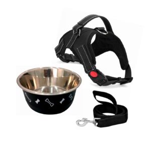 Berlin's Butterfly Dog Harness and Lease with Free Plastic Bowl Berlin's Butterfly Dog Harness and Lease with Free Plastic Bowl Comfort, Small Dog Harness Choke Free Adjustable Pet Vest No Pull Outdoor Sport Reflective Soft Padded (Black, Large)