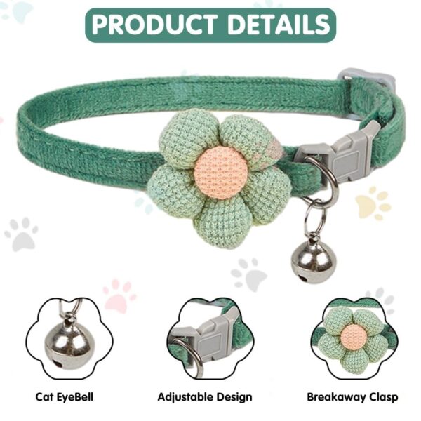 YellowCult Fancy & Comfortable Pet Collars for Cats, Puppies, Small Dogs, Fat Rabbits with Adjustable Size, Bell & Buckle Safety Lock-[Knitted Flower] - [Mint Green]