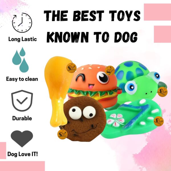 71FaefMxQL._SL1500_.jpg Sage Square Premium Squeaky Toy Set of 5 for Dogs - Durable, Chewable, Rubber Toys, Multiple Fun Shapes & Colors for Interactive Play, Teething Relief, Keeps Entertained, Happy (Combo No. 7)