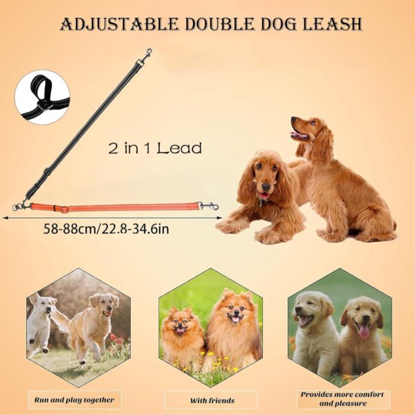 Double Dog Leash,No Tangle Dual Leash Walker,Double Dog Reflective Lead Splitter for Daily Walking Training of Medium to Large Dogs Dual Dog Lead No Tangle