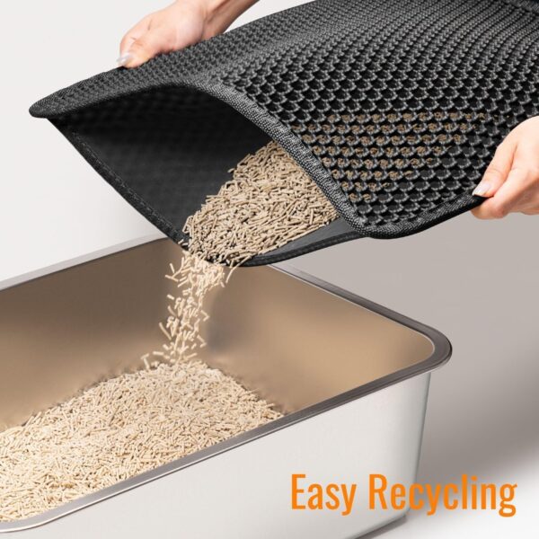 Cat Litter Mat Litter Box Mat, EVA Honeycomb Double Layer Design, Urine & Waterproof, Scatter Control Kitty Litter Mat, Less Waste, Easier To Clean,Washable (Black, 60 x 40cm)