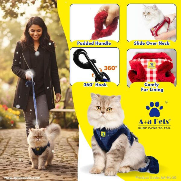 71-IxrPQwmL._SL1500_.jpg A+a Pets' Luxury Fur Harness & Leash Set for Cat & Small Dog | Lightweight, Escape Proof, Vest Combo (Blue, M)