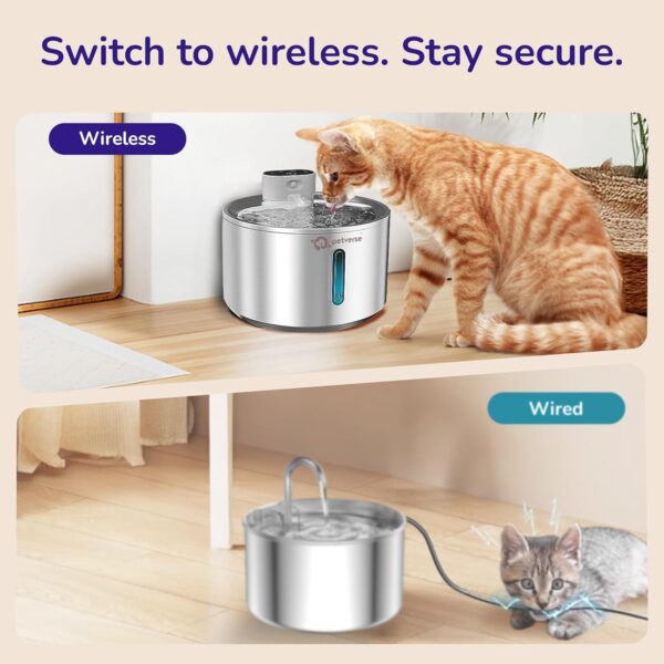 Motion Sensor Stainless Steel Pet Water Fountain for Cats & Dogs - 4L, Wireless, Battery Operated, 3 Modes Operation - Sensor, Timer & Continuous Flow, Triple Filtration System, 12M Warranty