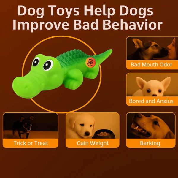 What's Poppin Crocodile Squeaky Dog Toy for Chewing, Fetch & Interactive Play | Textured Pet Toy for Dogs & Puppies | Built-in Squeaker, Gum Massage & Dental Care | Fun Alligator Chew Toy for Pets