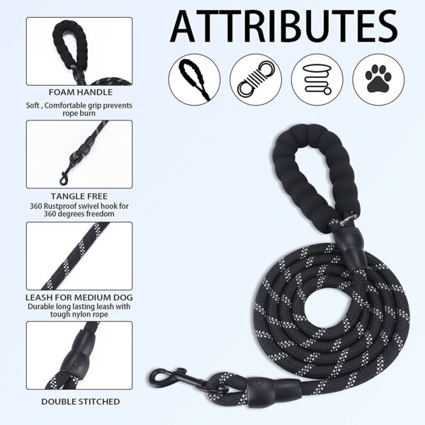 71-mJ0nqrGL._SL1500_.jpg Neville Premium and Strong 5 feet Long Dog Collar Leash for Large Dogs with Padded Handle and Highly Reflective Straps Dogs Perfect for Harness and Neck Collar Belts (15 to 80 kgs) Black