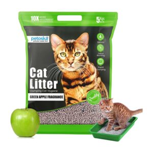 Cat Litter 5kg Green Apple | Fast-Clumping Bentonite Cat Litter with Odour Lock, Low Dust & Gentle on Paws | Fresh & Fruity Litter Box Everyday