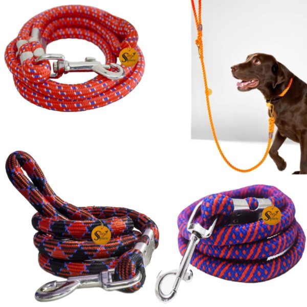 Sage Square Strong Dog Rope Leash | Durable Heavy Duty Comfortable Nylon Leash | Walking Leads with Strong Hook | for Large Dogs | Pack of 1 (Color May Vary) (15 MM)