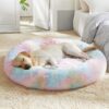 ZEXSAZONE Rainbow Dog Bed – Soft Plush Comfortable Washable Pet ZEXSAZONE Rainbow Dog Bed – Soft Plush Comfortable Washable Pet for Medium Dogs & Cats, Cozy All-Weather Round Cushion Bed for Puppies & Pets (Medium, Rainbow Color)