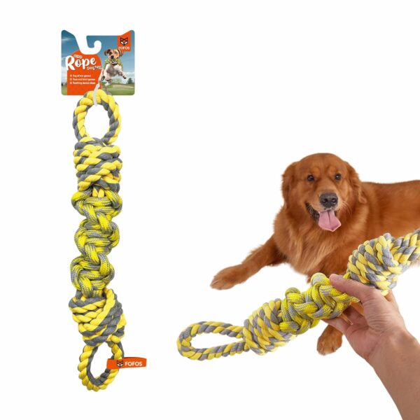 BarkButler x FOFOS Flossy Rope Toys for Dogs - Dog Chew Toy, Dog Toys for Large Dogs (10-30kgs) - Yellow & Grey