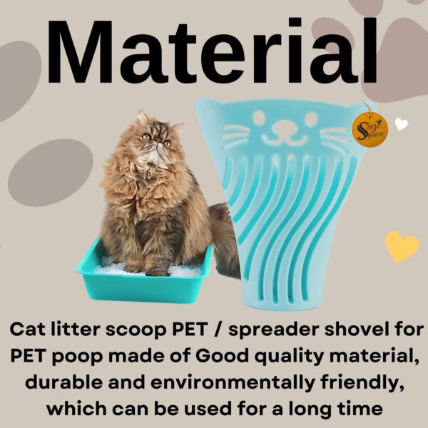 Sage Square Cat Face Shape Litter Scooper - Heavy-Duty, Durable with Long Handle for Effortless Cleaning, Ergonomic, Lightweight Design with Large, Ideal for Multi-Cat Households