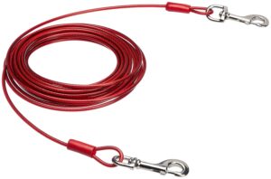Amazon Basics Tie-Out Cable/ Leash for Dogs Up to 57 Amazon Basics Tie-Out Cable/ Leash for Dogs Up to 57 kg | 30 Feet | Red | Large Size | Durable Metal Clips for Quick and Easy Connections