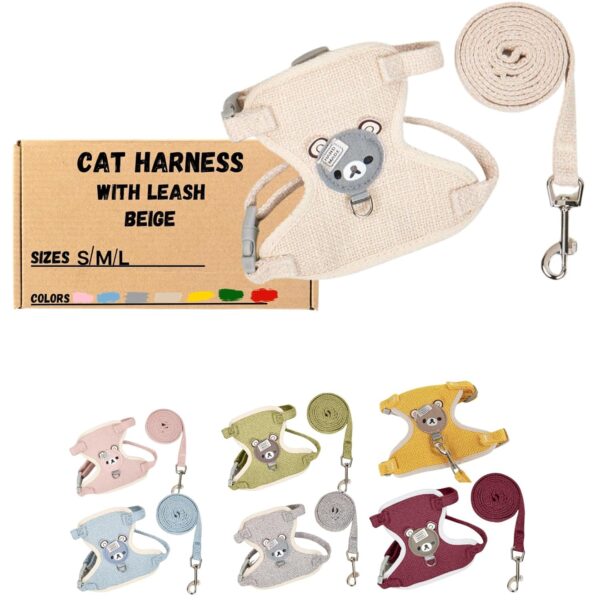 Cat Leash with Harness, Cat Harness and Leash, Adjustable Cat Belt with Pet Collar Leash, Lightweight Nylon Harness for Cats Secure Fit for Daily Walks and Outdoor Adventures (Medium)