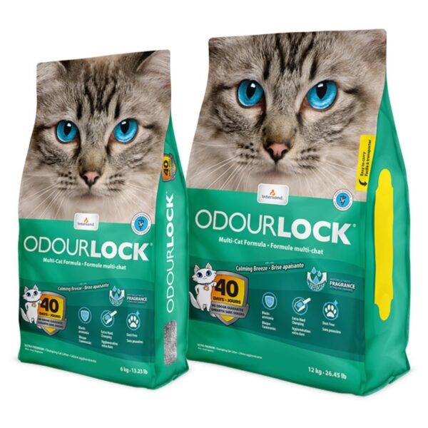 OdourLock Calming Breeze Scented Ultra Premium Cat Litter -Blocks Ammonia, Dust-Free, Extra-Hard Clumping, 40-Day Odor Control, Quick Absorption, No Tracking, Multi-Cat Friendly, Made in Canada 12kg