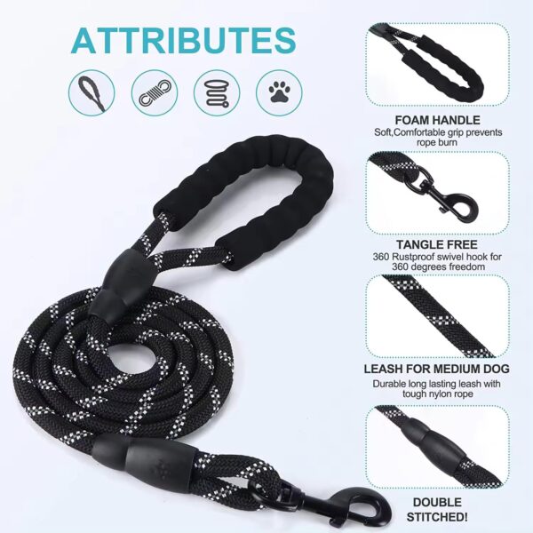 Reflective Adjustable Pet Leash for Dogs and Cats| Durable and Comfortable| Strong Nylon with Padded Handle| Straps Dogs Perfect for Harness and Neck Collar Belts