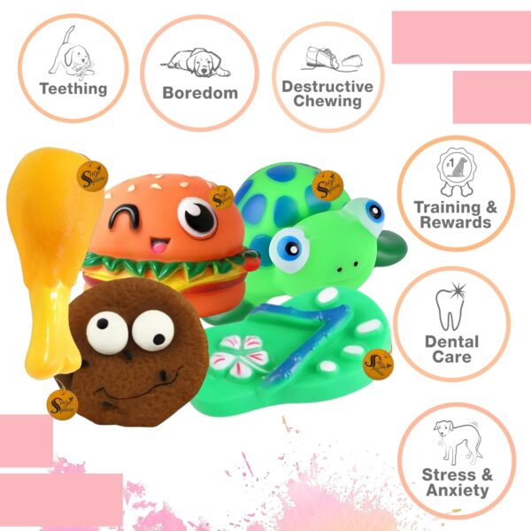 711i-OnO7L._SL1500_.jpg Sage Square Premium Squeaky Toy Set of 5 for Dogs - Durable, Chewable, Rubber Toys, Multiple Fun Shapes & Colors for Interactive Play, Teething Relief, Keeps Entertained, Happy (Combo No. 7)