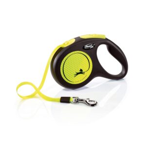 Flexi Retractable Dog Leash, New Neon Tape Leash, 5m/16 ft, Holds up to 25 kg | Anti-Slip Grip Handle, One-Hand Brake System | Suitable for Medium Dogs | Yellow