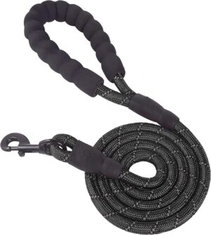 Neville Premium and Strong 5 feet Long Dog Collar Leash Neville Premium and Strong 5 feet Long Dog Collar Leash for Large Dogs with Padded Handle and Highly Reflective Straps Dogs Perfect for Harness and Neck Collar Belts (15 to 80 kgs) Black