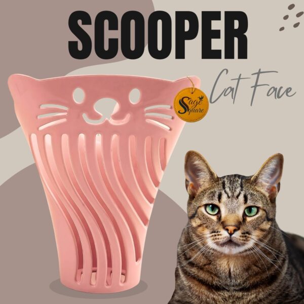 Sage Square Cat Face Shape Litter Scooper - Heavy-Duty, Durable with Long Handle for Effortless Cleaning, Ergonomic, Lightweight Design with Large, Ideal for Multi-Cat Households
