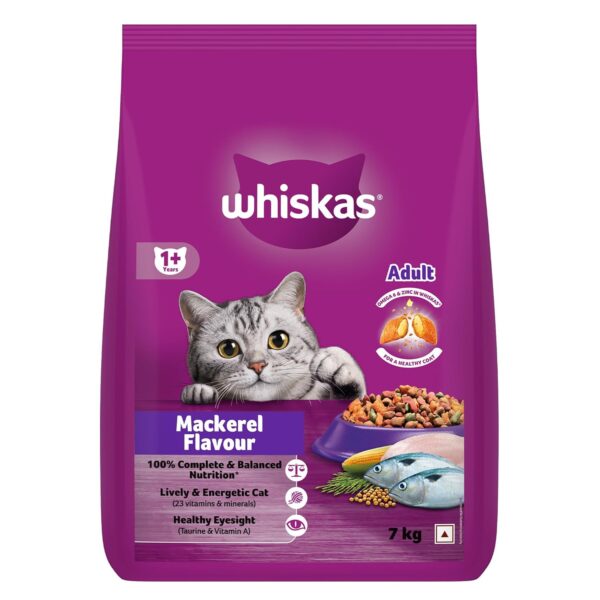 Whiskas Adult (1+ Years) Dry Cat Food, Mackerel Flavour, 7 Whiskas Adult (1+ Years) Dry Cat Food, Mackerel Flavour, 7 kg, Contains 41 Essential Nutrients, Complete & Balanced Nutrition for Adult Cats