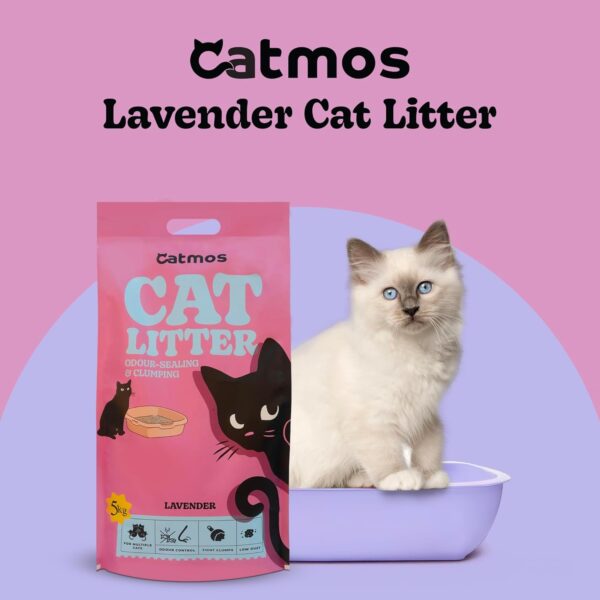 Catmos Lavender Clumping Cat Litter – 5kg | Odour-Sealing, Quick-Clumping & Low Dust Formula | Lavender Scented for Freshness | Ideal for Multi-Cat Homes