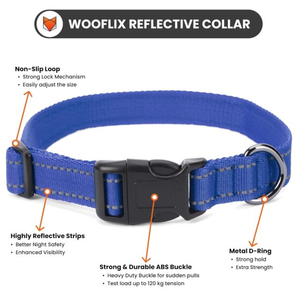712z46042UL._SL1500_.jpg Wooflix Reflective Leash & Collar Combo Set for Medium Large Dogs Durable Strong Dog Collar Belt & Dog Leash for Medium & Large Dogs Training & Walking Lead Dog Leash (Blue Reflective, Medium)