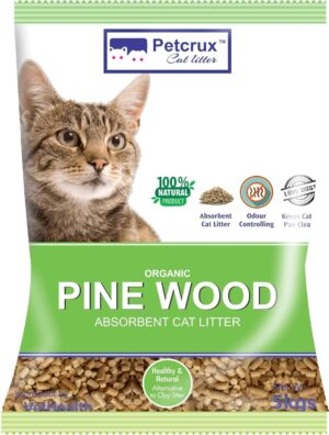 PetCrux Organic Pine Wood Cat Litter 5Kg 100% Natural Biodegradable Odour Lock Unscented Dust Free Clay Trial or Travel or Single Pack of Absorbent Eco-Friendly Sand for All Breeds of Cats