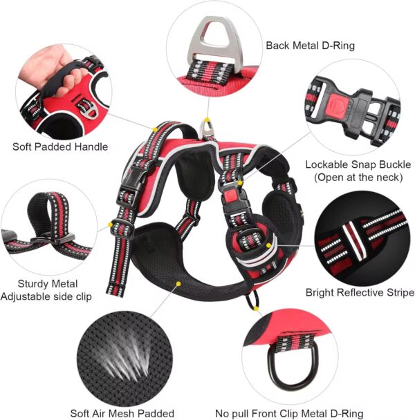 Dog Harness Dog Body Belt Vest for Large Medium Small Dogs with Safety Reflective No Pull Adjustable Military Style Dog Vest Training Harness(Red, Small)