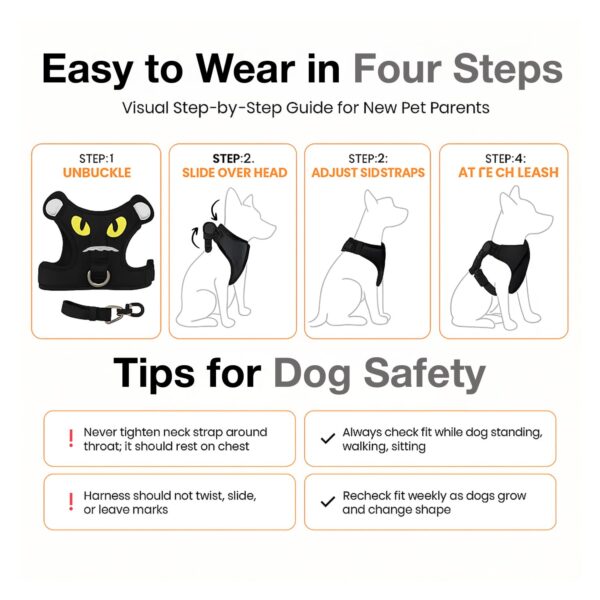 7140DYFpCL._SL1500_.jpg Adjustable Dog Harness and Leash Set for Dogs | No-Pull, No-Choke Soft Padded Vest | Cute Monster Face Design | Easy Control | Reflective & Comfortable Pet Harness | Walking and Training