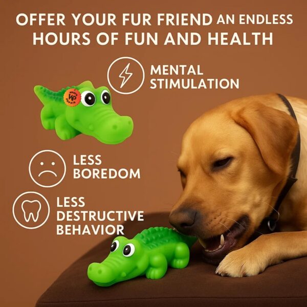 What's Poppin Crocodile Squeaky Dog Toy for Chewing, Fetch & Interactive Play | Textured Pet Toy for Dogs & Puppies | Built-in Squeaker, Gum Massage & Dental Care | Fun Alligator Chew Toy for Pets