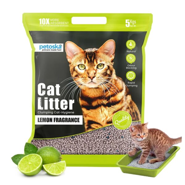 Cat Litter 5kg Lemon | Fast-Clumping Bentonite Cat Litter with Odour Lock, Low Dust & Gentle on Paws | Fresh & Zesty Litter Box Everyday