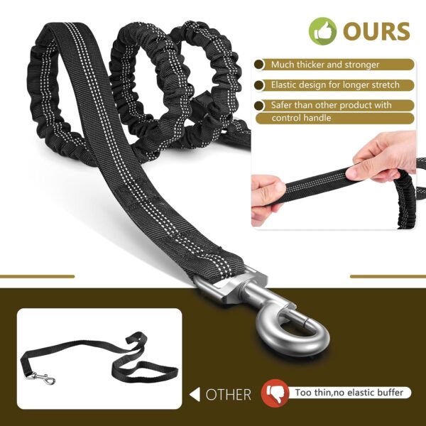 FYA Tactical Heavy Duty Bungee Dog Leash for Medium Large Breed Dogs - No Pull Shock Absorption With Car Seatbelt, 6 Feet Training Leash