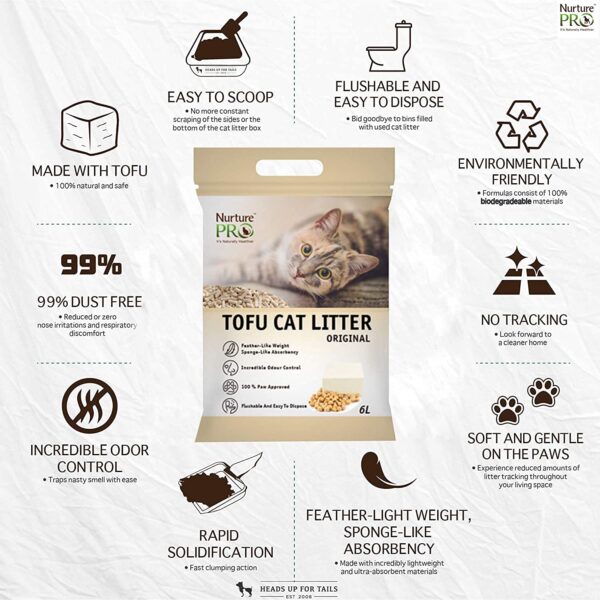 Nurture Pro Tofu Cat Litter Original (Flushable & Lasts 4 Weeks) - 6L