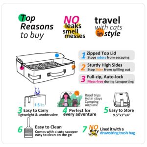 Store2508 Portable Foldable Cat Litter Box with Scoop Travel Friendly Waterproof PEVA Lining Oxford Fabric Zipper Lid Lightweight and Easy to Clean for Cats