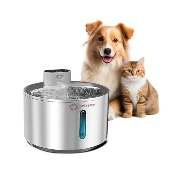Motion Sensor Stainless Steel Pet Water Fountain for Cats & Dogs - 4L, Wireless, Battery Operated, 3 Modes Operation - Sensor, Timer & Continuous Flow, Triple Filtration System, 12M Warranty
