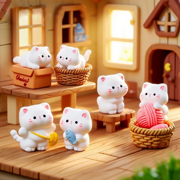 9 Pcs Miniature Decorative Items, Cute Fish Dried Cat Figurines for Home Decor, Garden Ornaments, Dollhouse Accessories, Gift Giving, White