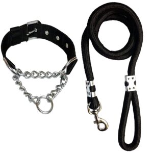 Woofy Combo Half Dog Collar Chain Choke Collar and Training Woofy Combo Half Dog Collar Chain Choke Collar and Training Leash for Large Breed with Strong Cast Hook (12mm) 1 Inch Choke Collar Width