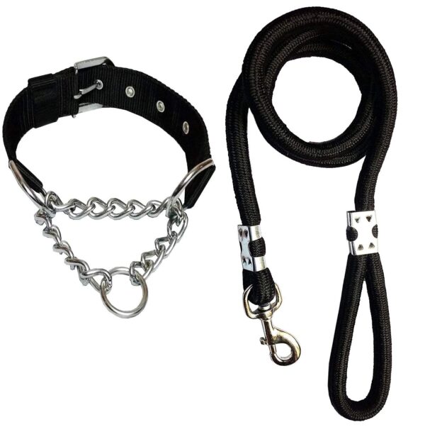 Woofy Combo Half Dog Collar Chain Choke Collar and Training Woofy Combo Half Dog Collar Chain Choke Collar and Training Leash for Large Breed with Strong Cast Hook (12mm) 1 Inch Choke Collar Width
