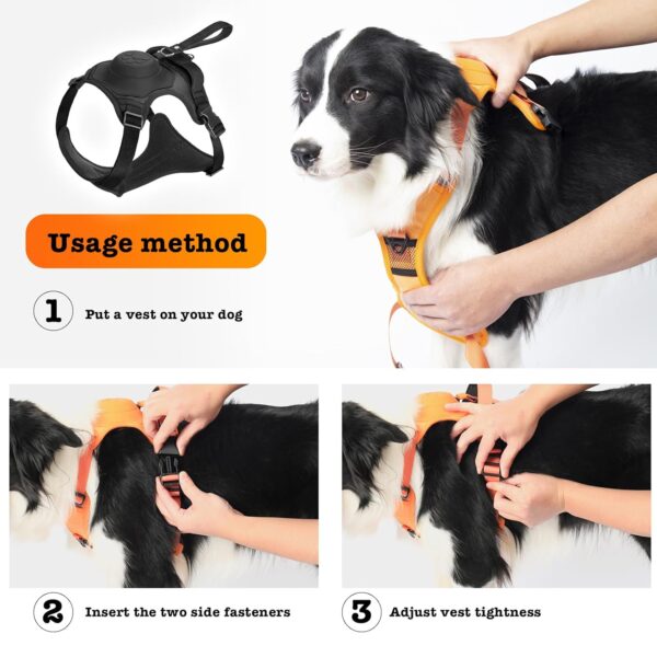Sunkizzrs® Dog Harness with Retractable Leash, Adjustable Dog Chest Belt with Reflective Strip (Orange, Medium)