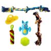 Foodie Puppies 6 in 1 Squeaky and Chew Rope Dog Toy Combo - (2Knot Rope + 3Knot Rope + Slipper + Corn Stick + Claw Ball + Blue Doggy) | Chewing, Playing, & Teething for Small Dogs and Puppies