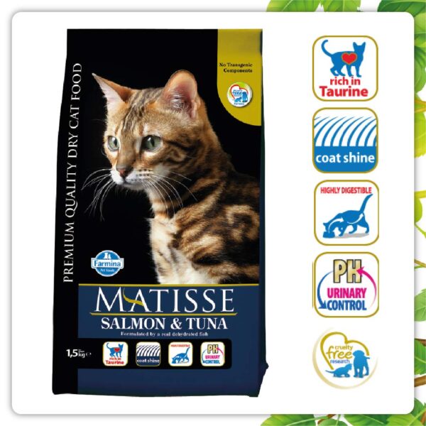 Matisse Farmina Pet Foods Dry Cat Food, Adult, 1.5-Kg, Salmon and Tuna (Pack of 1)