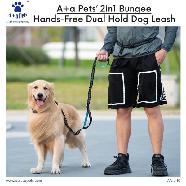 7161Olz47vL._SL1500_.jpg A+a Pets’ 2in1 Bungee Hands-Free Dual Hold Dog Leash | Waist Body Elastic Leash for Running | Adjustable Lightweight Nylon Waterproof Multi-Function Belt Lead (Green)