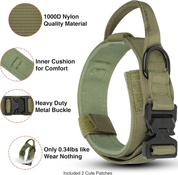Tactical Dog Collar and Leash Set, Adjustable Military Dog Collar with Control Handle and Heavy Metal Buckle, Dog Training Collar with Bungee Leash for Large Dogs. (Army Green, XL - Collar)