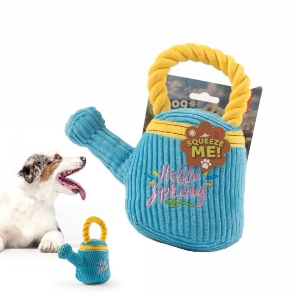 BarkButler x FOFOS Garden Watering Can Plush - Soft & Squeaky Toys for Dogs, Dog Toys for Medium Dogs (0-20kgs) - Blue & Yellow